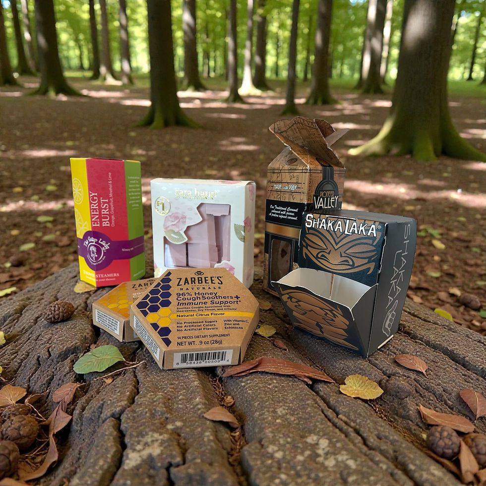 Eco-friendly paperboard cartons produced by International PaperBox, highlighting recyclable materials and minimalist design central to packaging trends 2026.