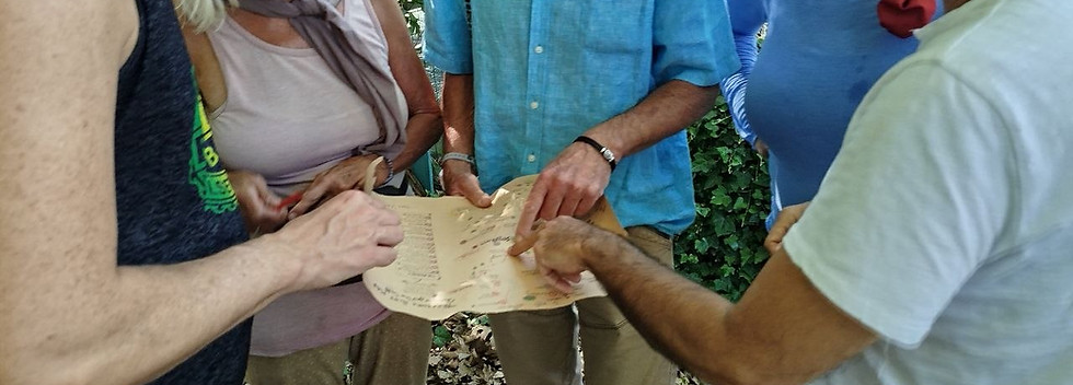 guide explains group in Crete Apokoronas handmade map for treasure hunt handgemachte selbs