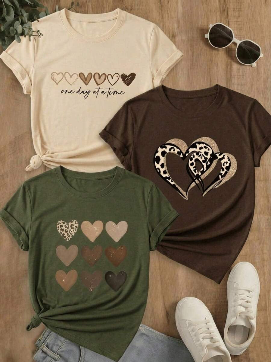 Kit 3 Camisetas Feminina Blusa 100% algodao Primavera novidade 2025 estampa Carn