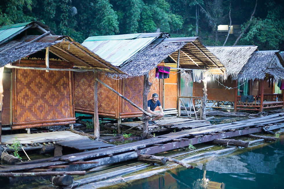 Hansi in front of his floating bungalow