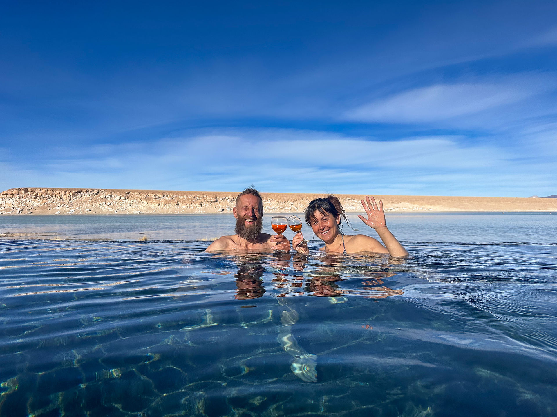 Enjoying the hot water