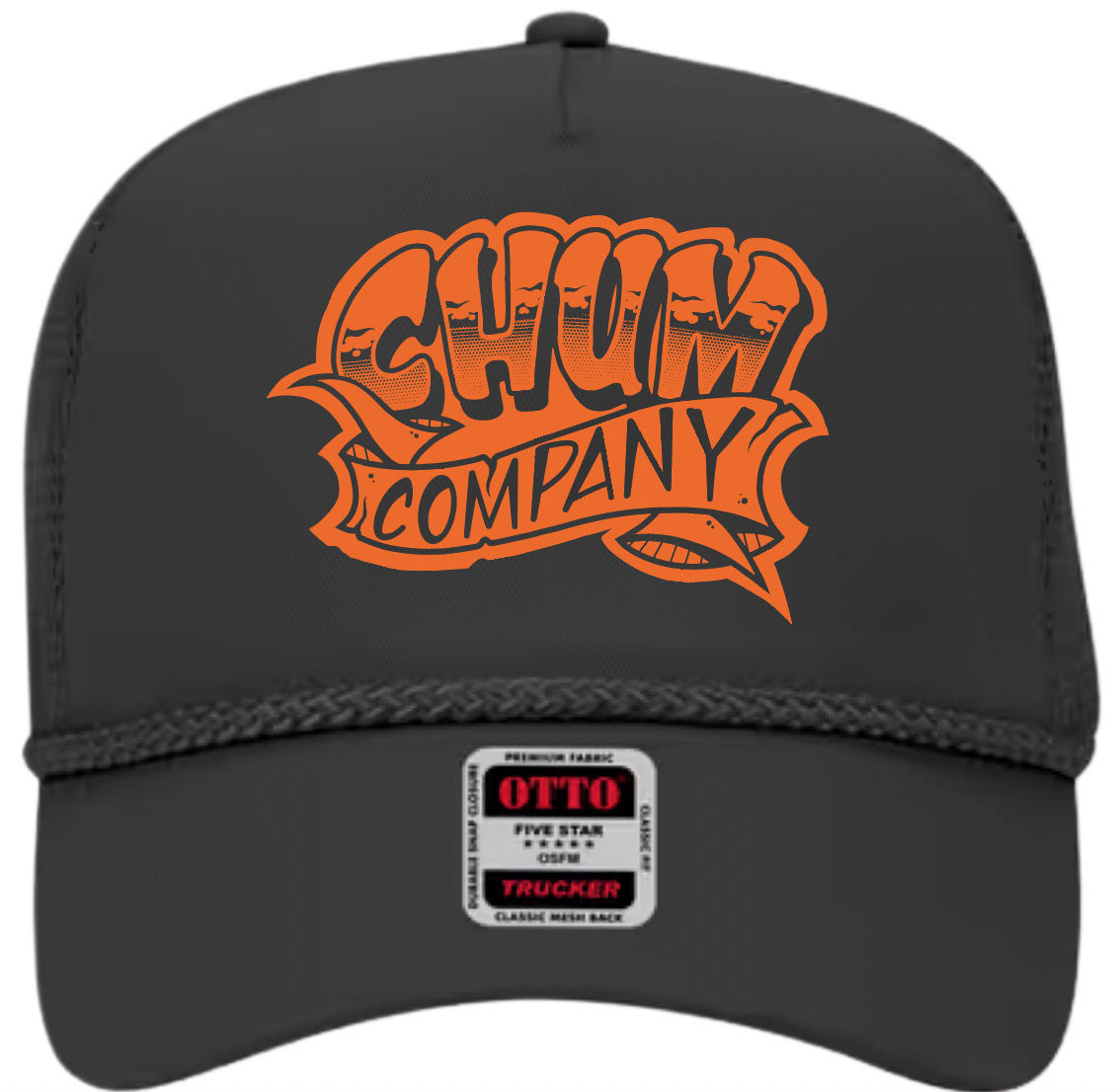 Black Trucker Hat - Orange Ink