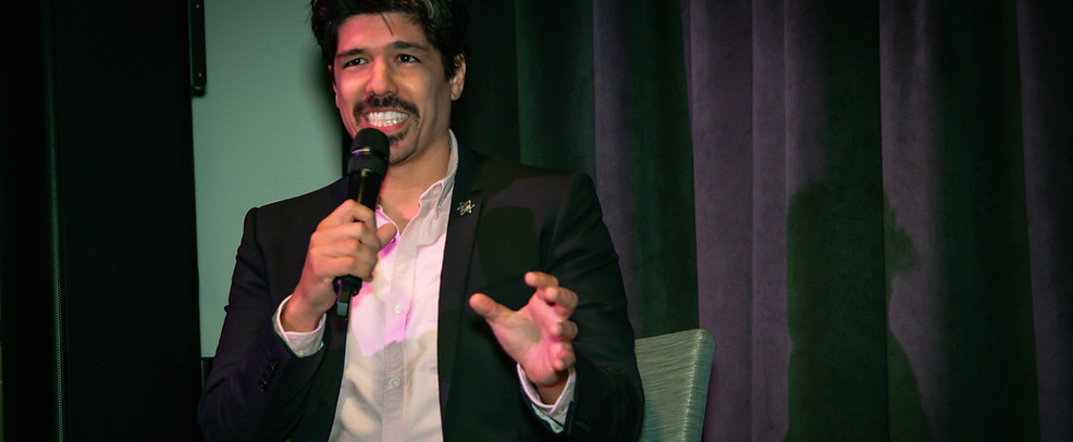Omri Bezalel speaking during a Q&A after a screening of the film Listen