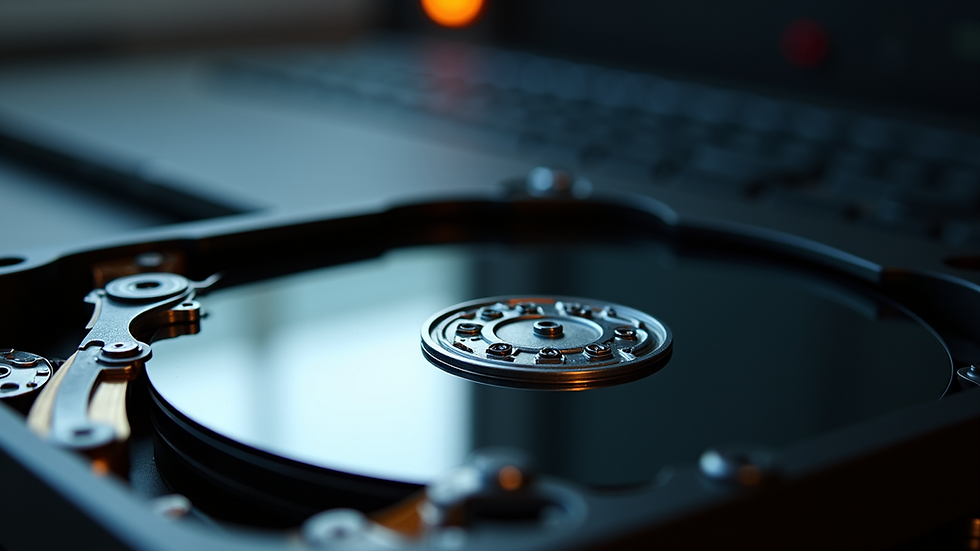 Close-up view of a hard drive platter inside a computer