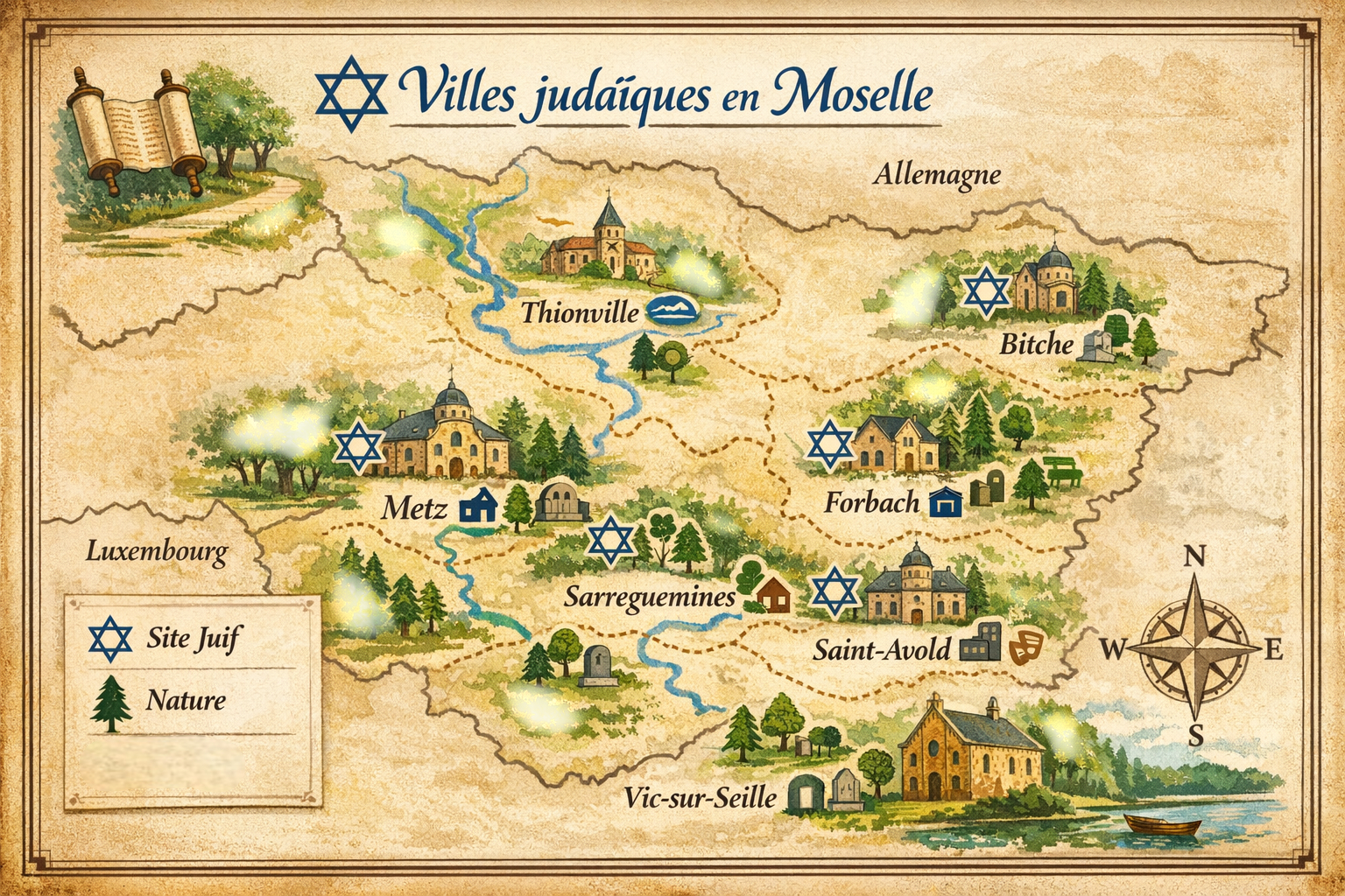 Carte de la vie juive en Moselle