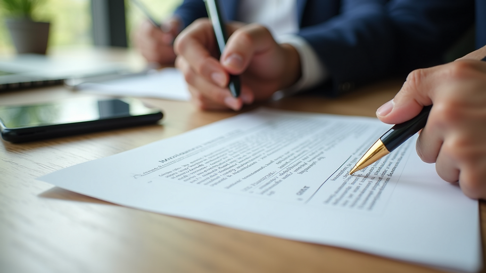 Close-up view of a mediation agreement document on a table