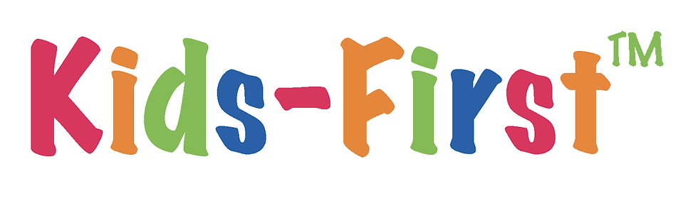 Colorful "Kids-First™" text logo with letters in red, orange, blue, and green against a white background, conveying a playful mood.