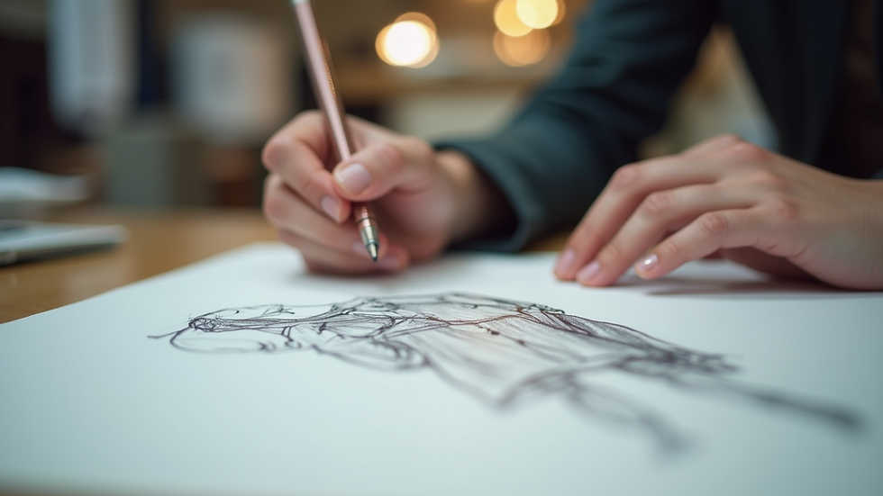 Eye-level view of a fashion designer sketching a new clothing line