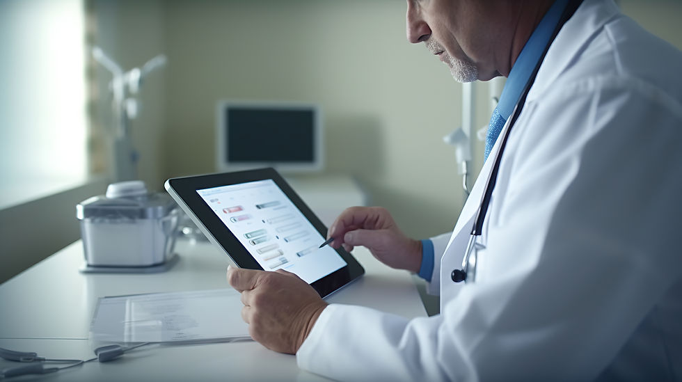 medico ortopedista tocando registro médico eletrônico no tablet