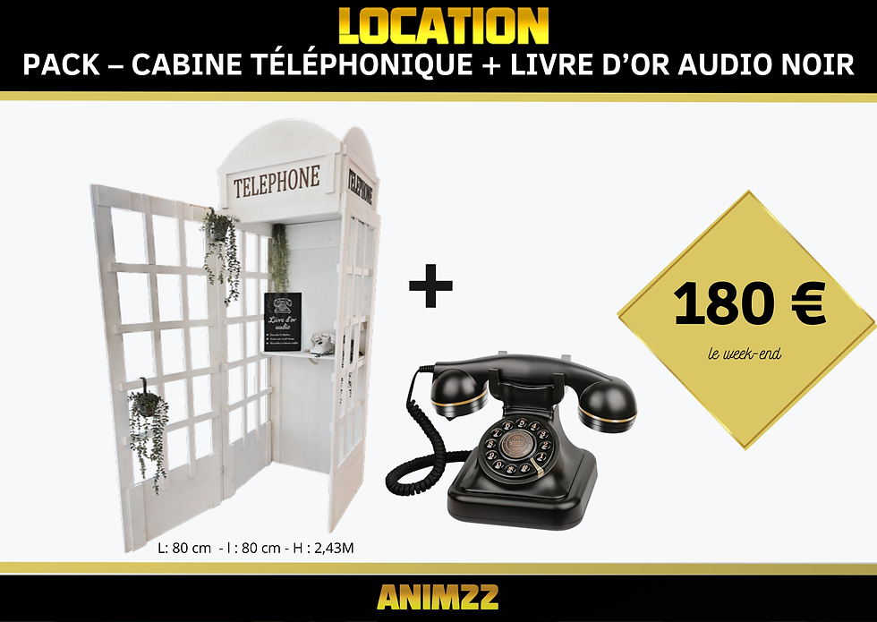 Location pack cabine téléphonique + livre d'or audio noir