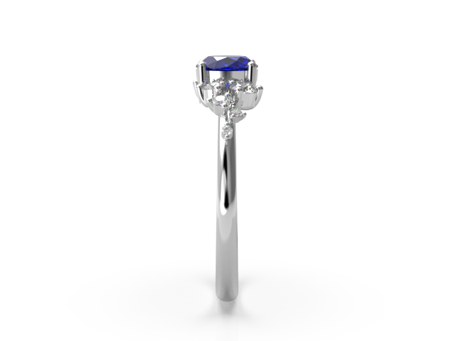 Miniature : BLUE SAPPHIRE WITH SCATTERED DIAMONDS ON BAND ENGAGEMENT RING