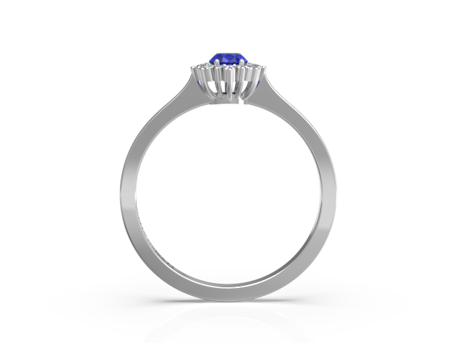 Miniaturbild: BLUE SAPPHIRE AND DIAMOND HALO TAPERED ENGAGEMENT RING