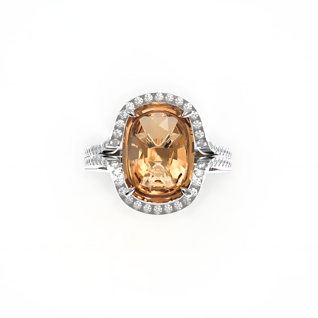 NATURAL RECTANGULAR-CUSHION ORANGE SAPPHIRE HALO ENGAGEMENT WEDDING RING