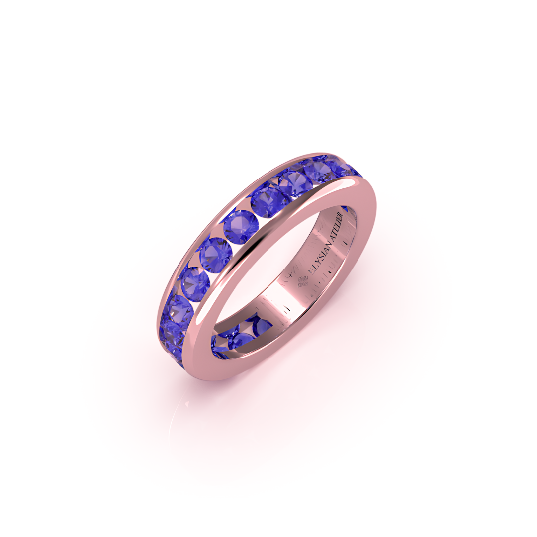 SPARKLING BLUE SAPPHIRE HALF ETERNITY WEDDING BAND RING