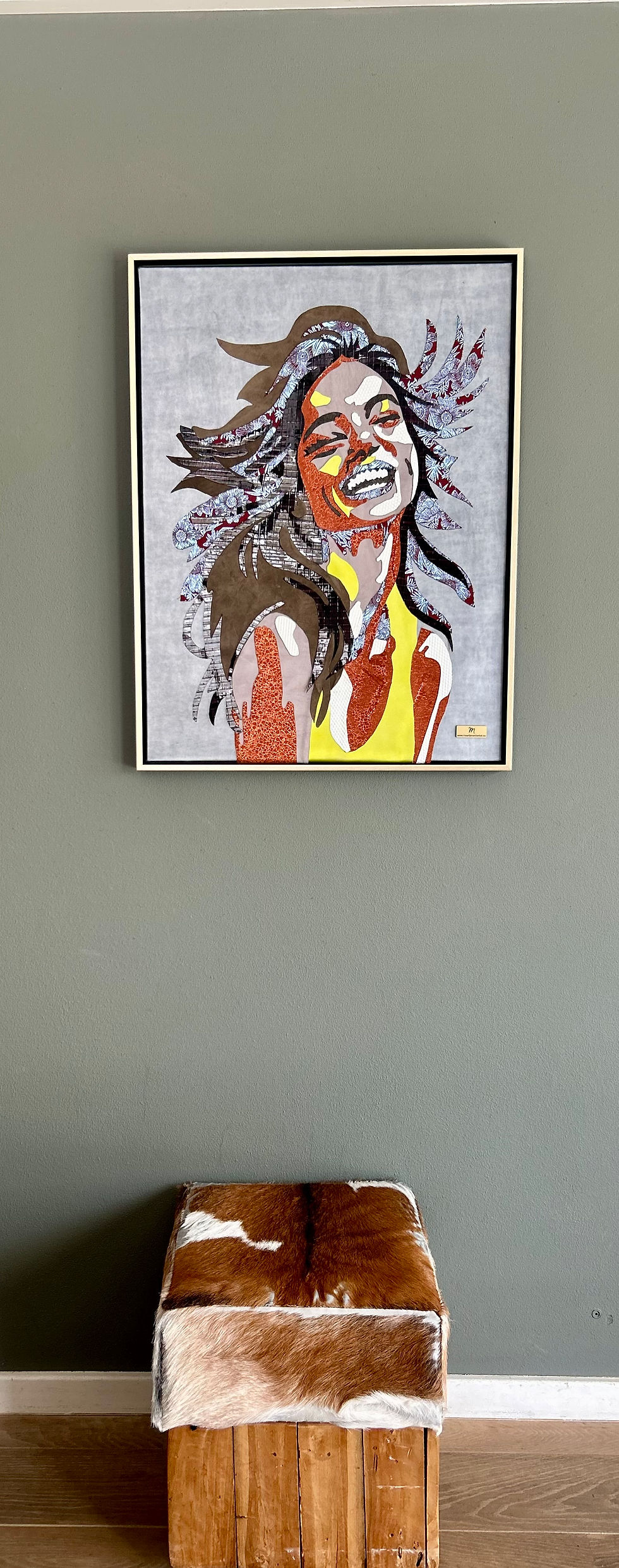 Thumbnail: schilderij Lovely meerkleurig schilderij  van leer aan de muur 