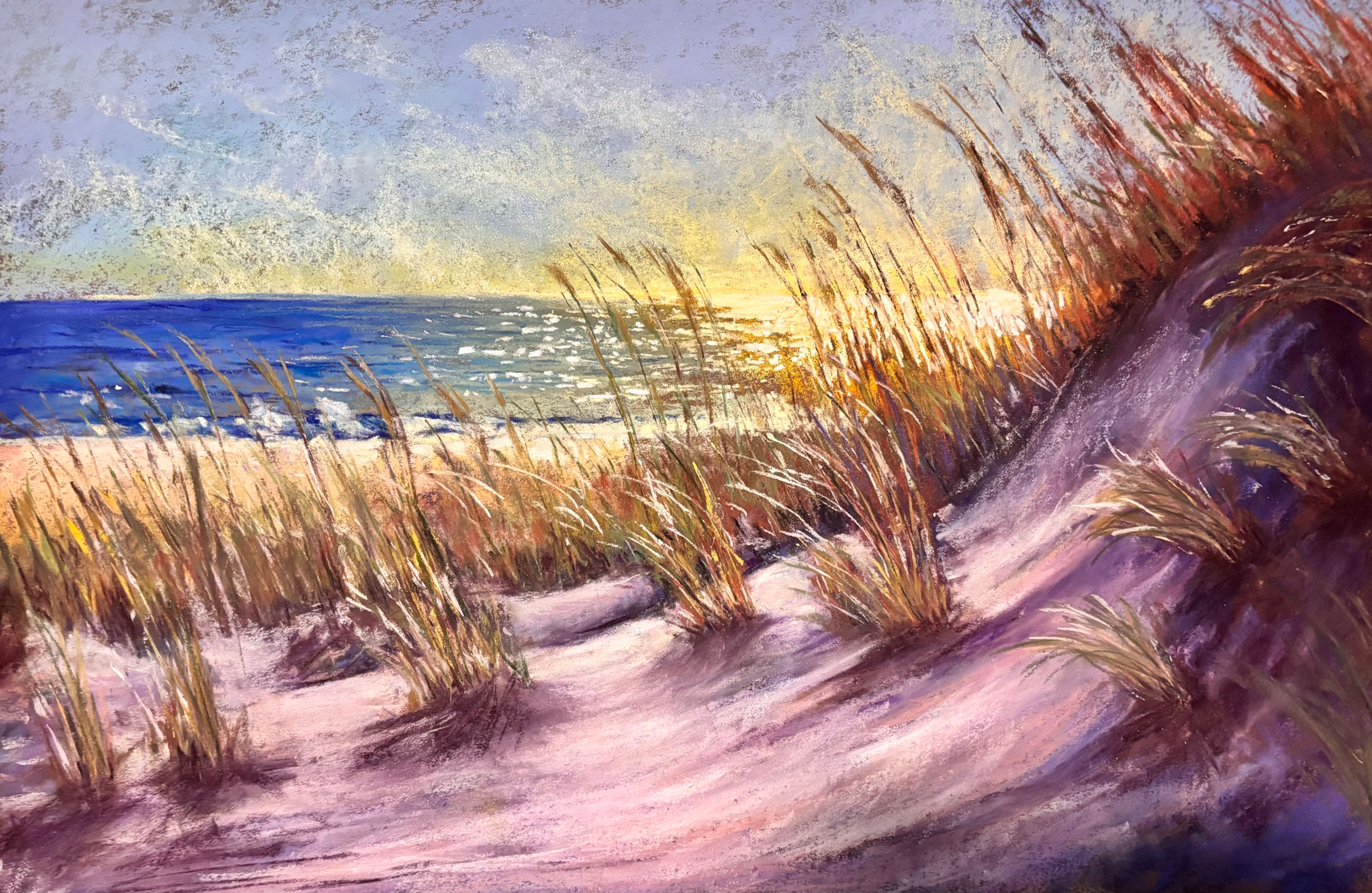 Sunlit Sand Dunes, Beach, Sea Oats, Pastel