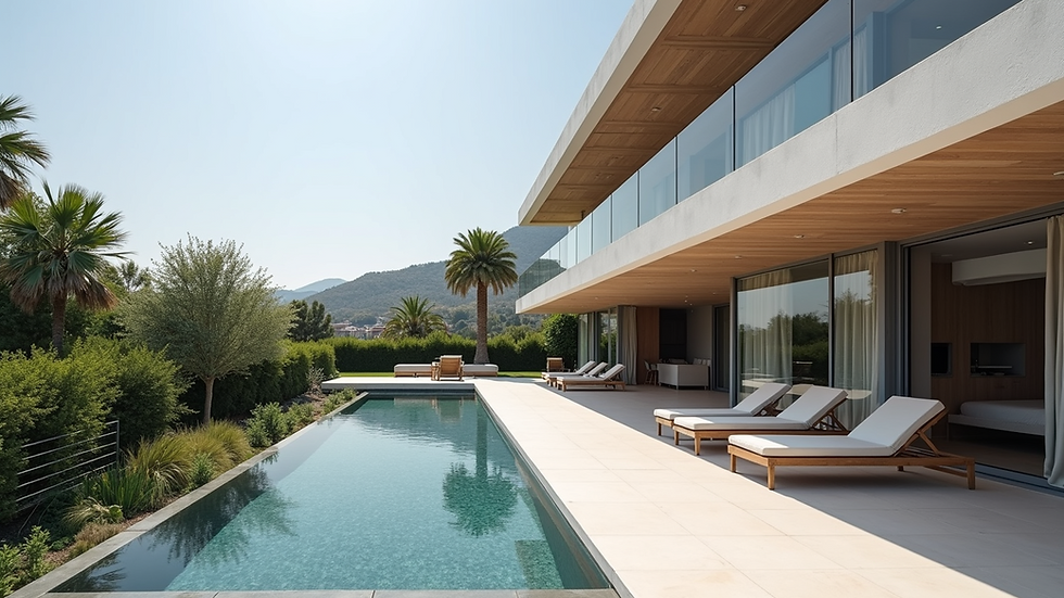 Close-up view of a luxury villa's modern facade in Bodrum