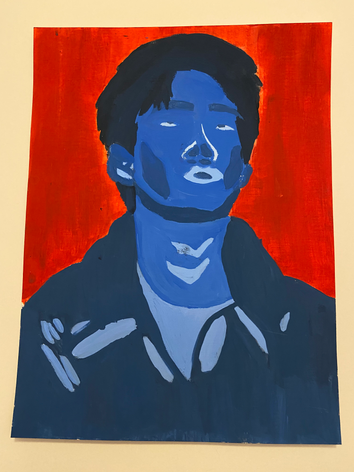 Blue and orange painted portrait