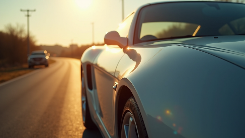 Close-up view of a shiny car surface reflecting sunlight