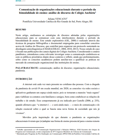 Comunicação de organizações educacionais durante o período da bimodalidade de ensino