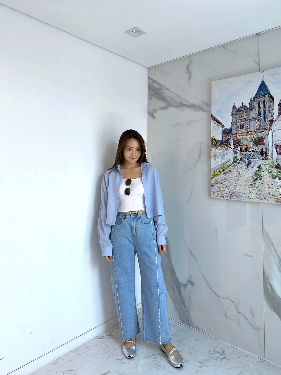 Thumbnail: T4117 [3色] 薄款麻質後鈕扣開叉短恤衫