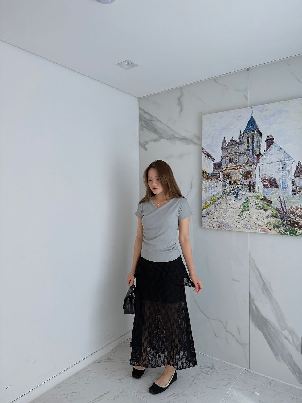 Thumbnail: T4120 [3色] 摺摺修腰顯瘦彈力棉質上衣