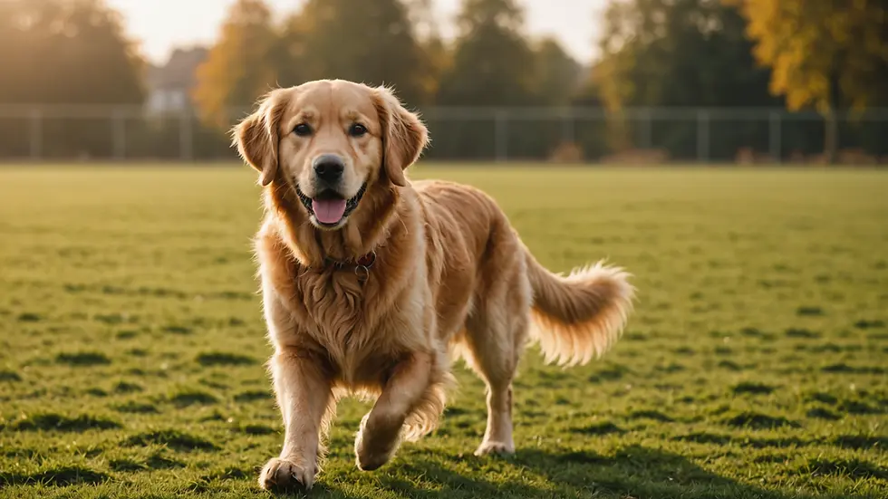 Eye-level view of a golden retriever in a training session