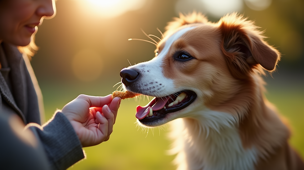 Close-up view of a dog receiving a treat during a training session