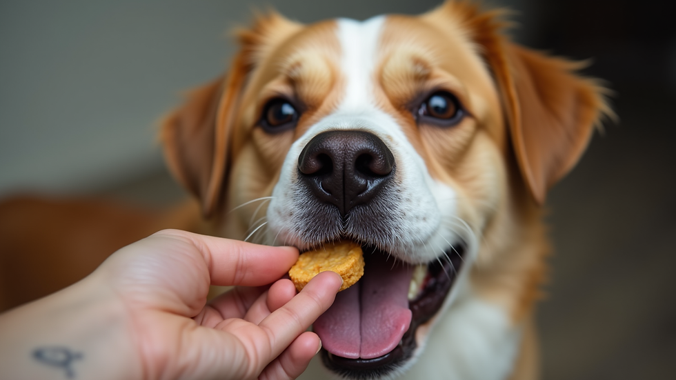 Close-up view of a dog receiving a treat during a training session