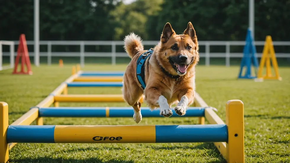 Eye-level view of a dog navigating an agility course