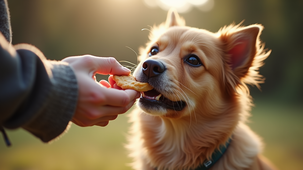 Close-up view of a dog receiving a treat during a training session