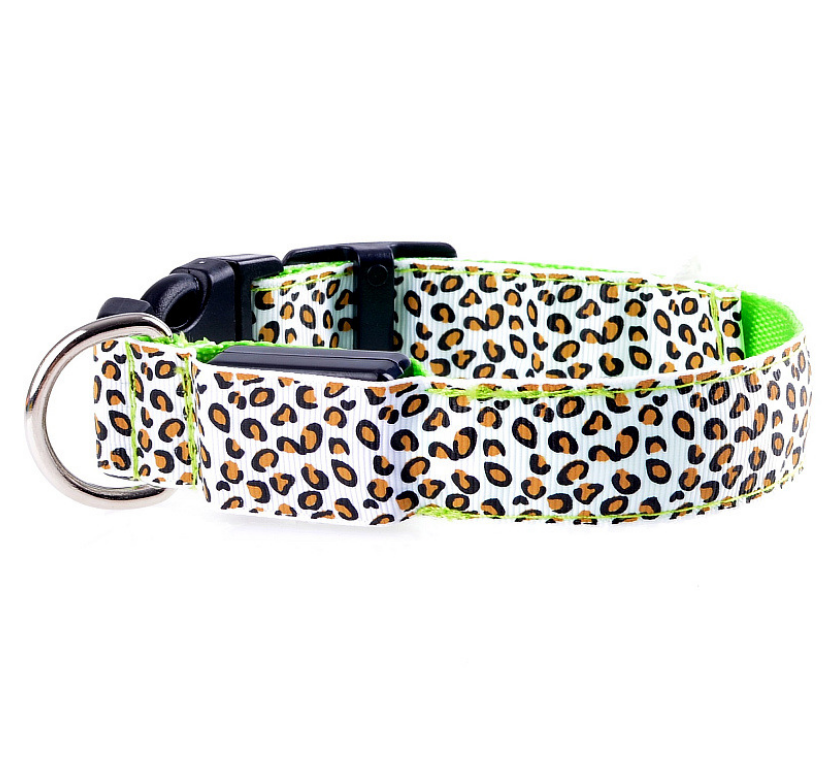 サムネイル： LED Dog Collar Safety Adjustable Nylon Leopard Pet Collar
