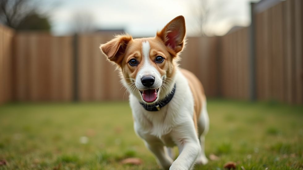 Close-up view of a dog playing in a fenced outdoor play area