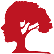 Profile of a woman merged with a tree illustration, red color, abstract design element.