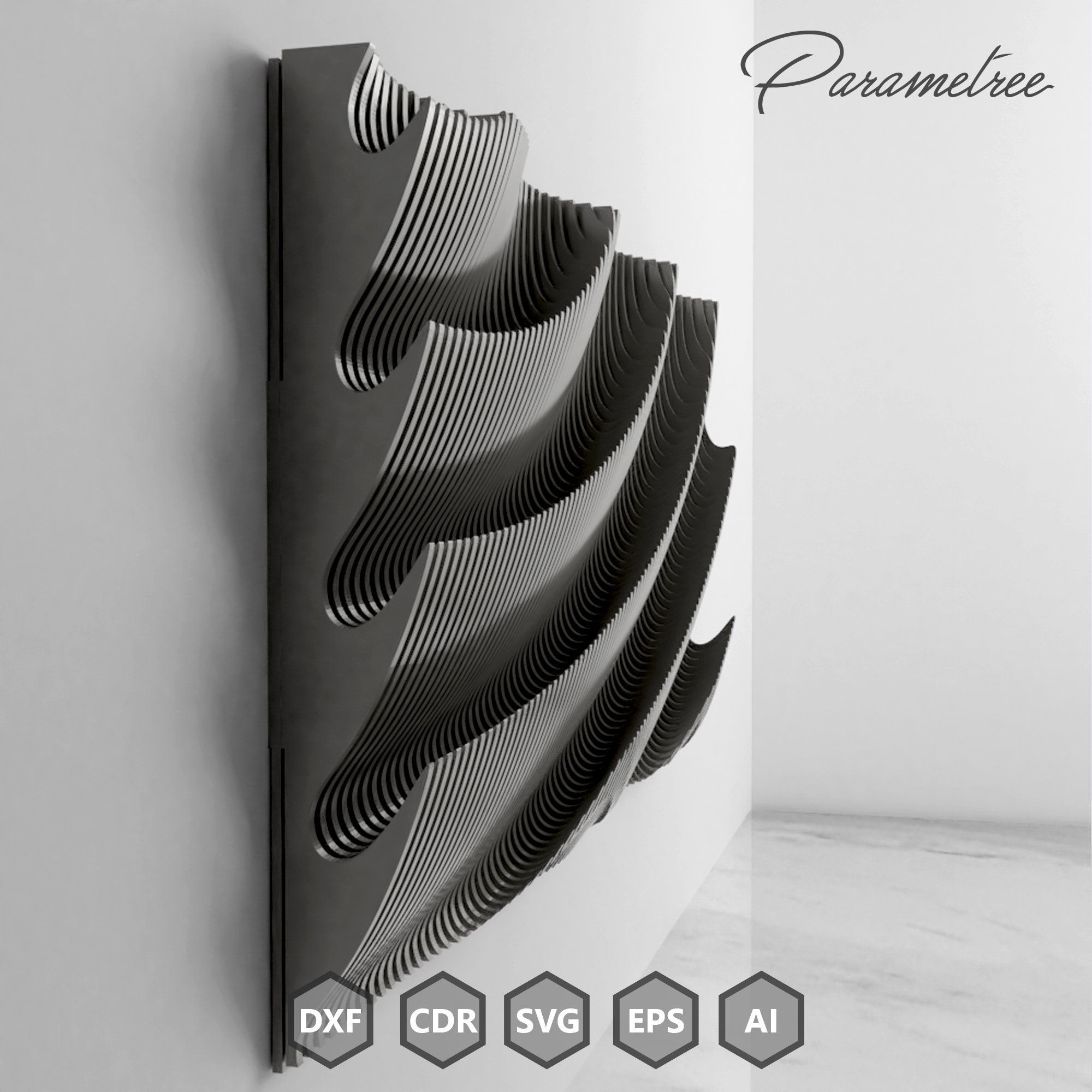 Parametrik Ahşap Duvar Paneli SWAY Tasarımı CNC Dijital DXF Dosyaları