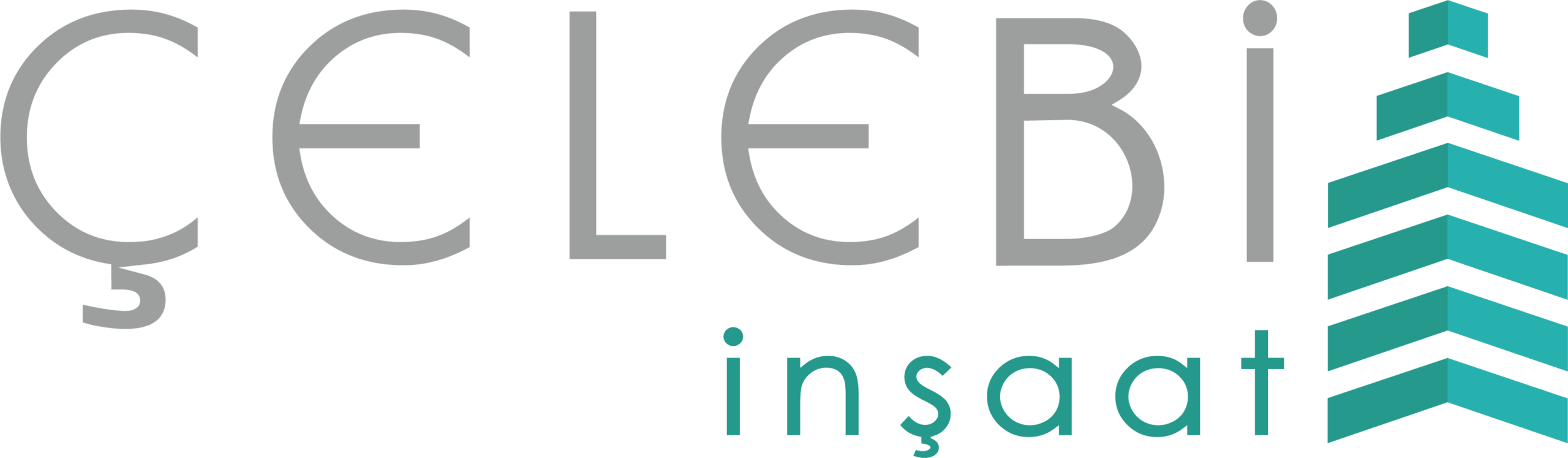 Çelebi logo with a teal building design and text, business services and solutions.