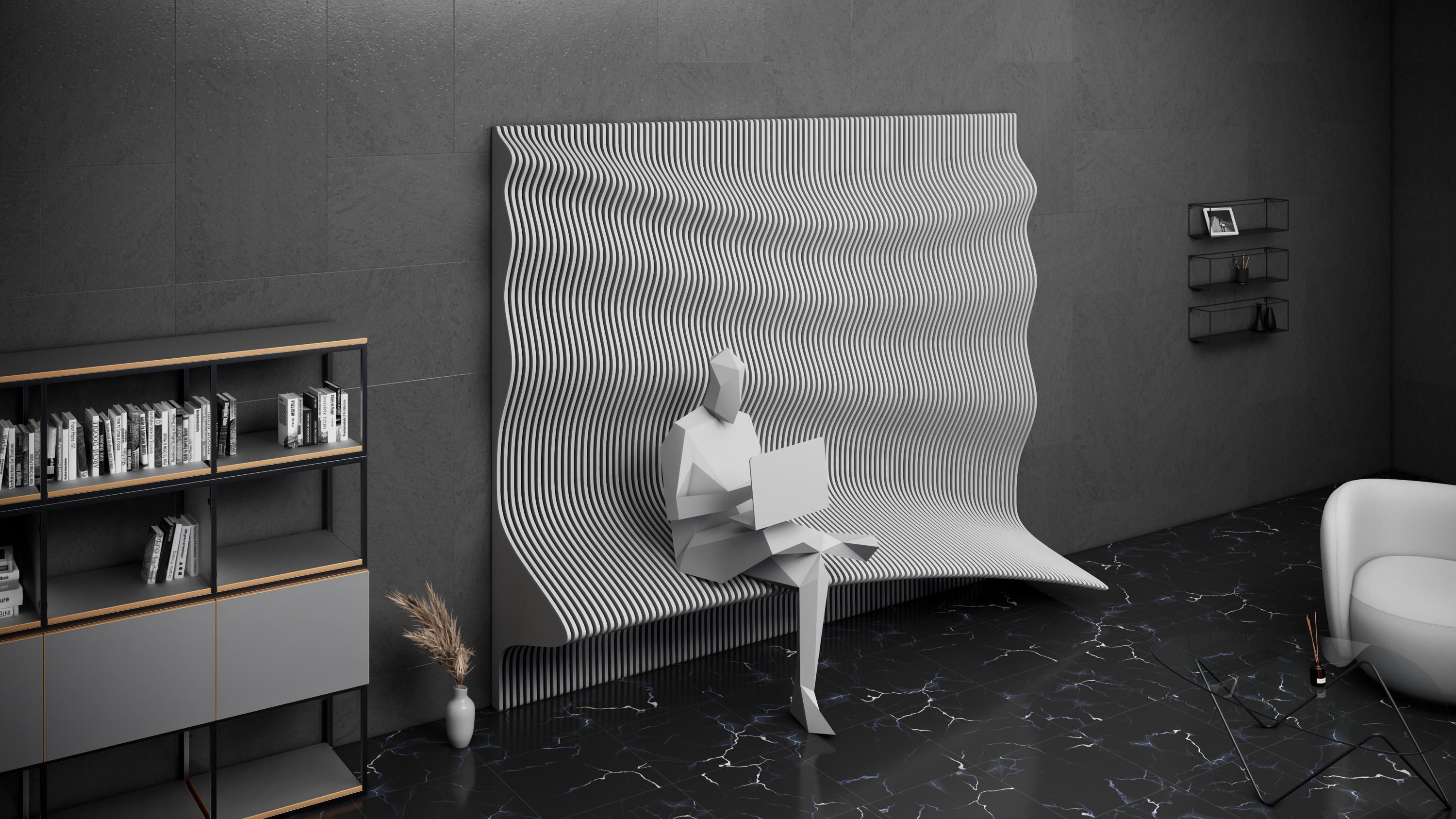 Sanat Ahşap – Dalgalı 3D Duvar Dekoru Oturma Alanlı