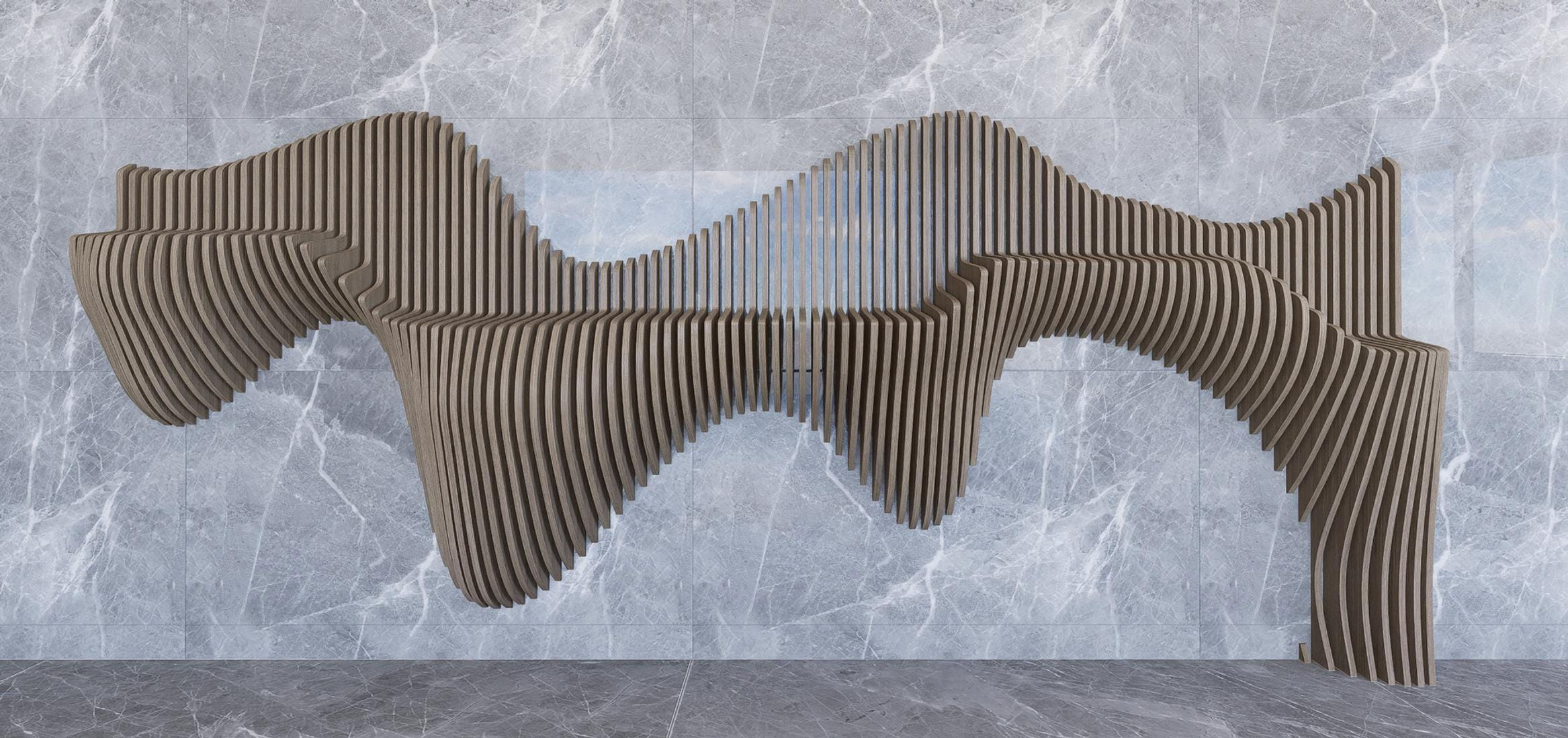 Parametrik Dalgalı Ahşap Duvar Sanatı CNC Lazer Kesim Dijital Dosyası