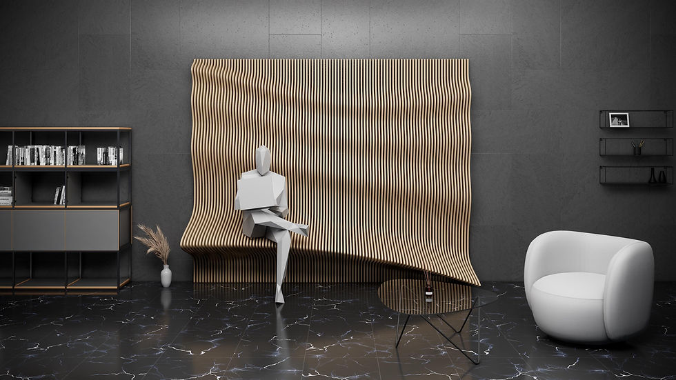 Küçük resim: KC-071 Sanat Ahşap – Dalgalı 3D Duvar Dekoru Oturma Alanlı - Parametrik