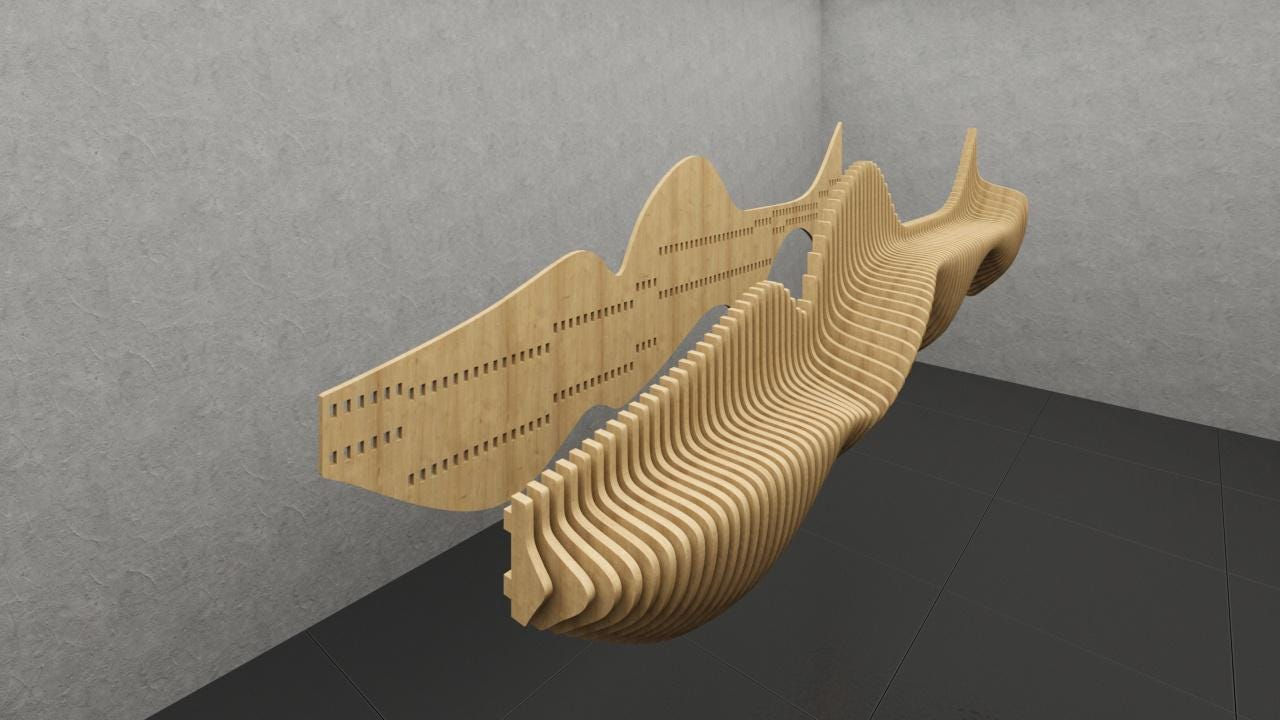 Modern Parametrik Dalgalı Duvar Rafı CNC Kesim Dijital Dosyası