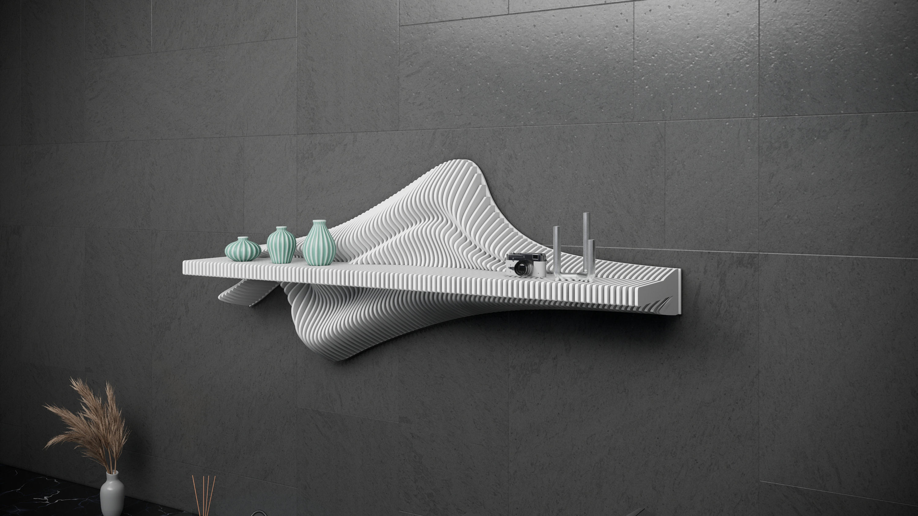 Dalgalı Ahşap Raf – Modern Antre & Duvar Dekoru