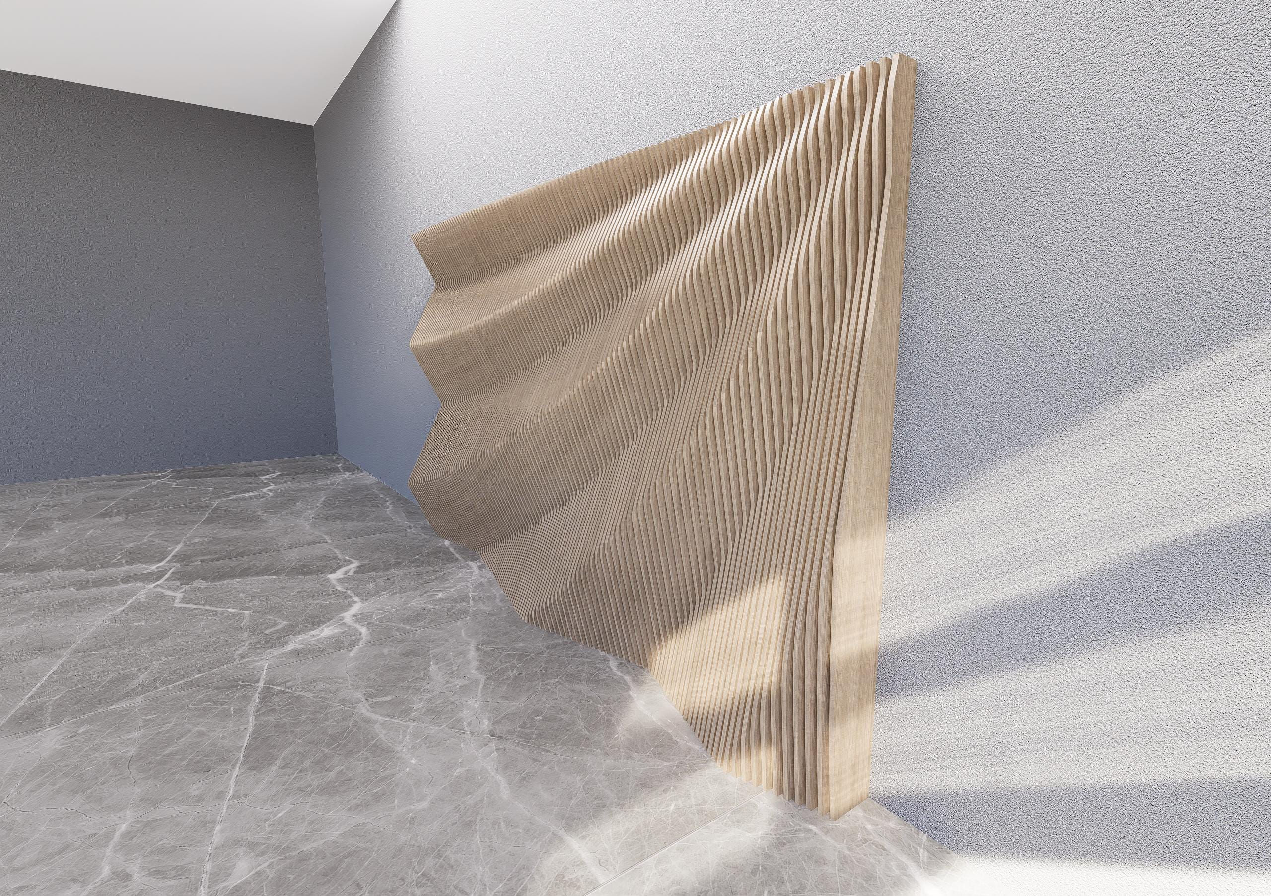 Parametrik Dalgalı Ahşap Duvar Sanatı CNC Kesim Dijital Tasarım Dosyası
