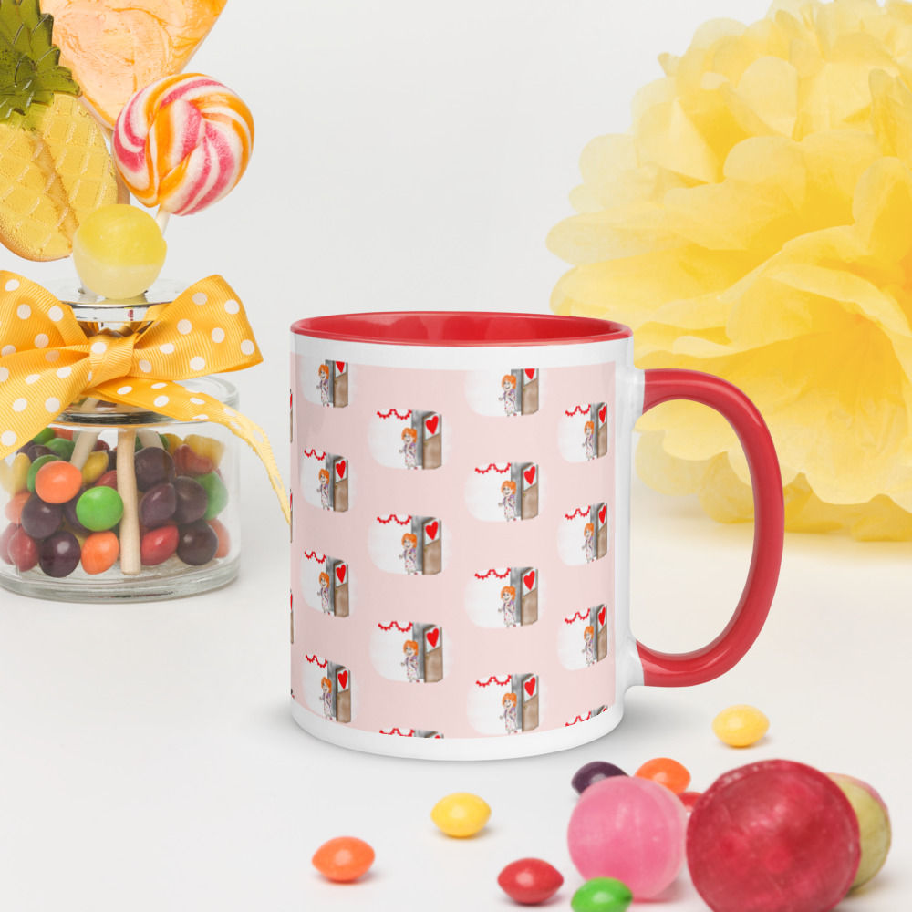 Val's First Valentine's Day Pattern Mug with Color Inside