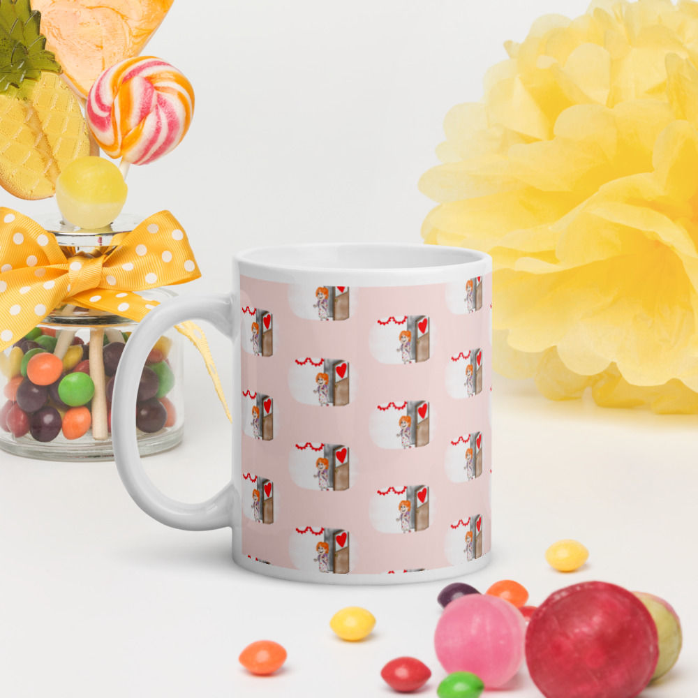 Val's Valentine's Day Pattern White glossy mug