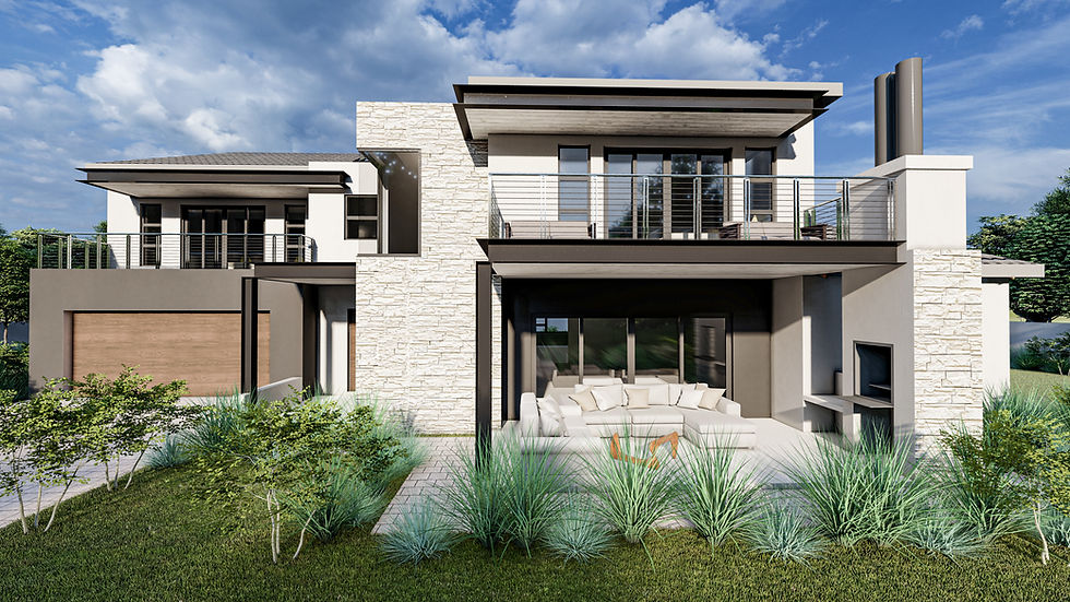 Modern Dounle Storey House With Stone Cladding And Cantilever Concrete