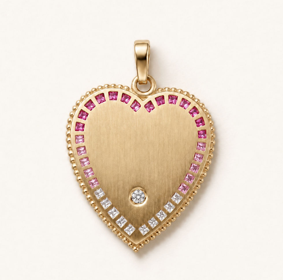 Back of an 18k gold pink & white sapphire heart pendant inspired by french love medallion handcrafted in France by Evermine.