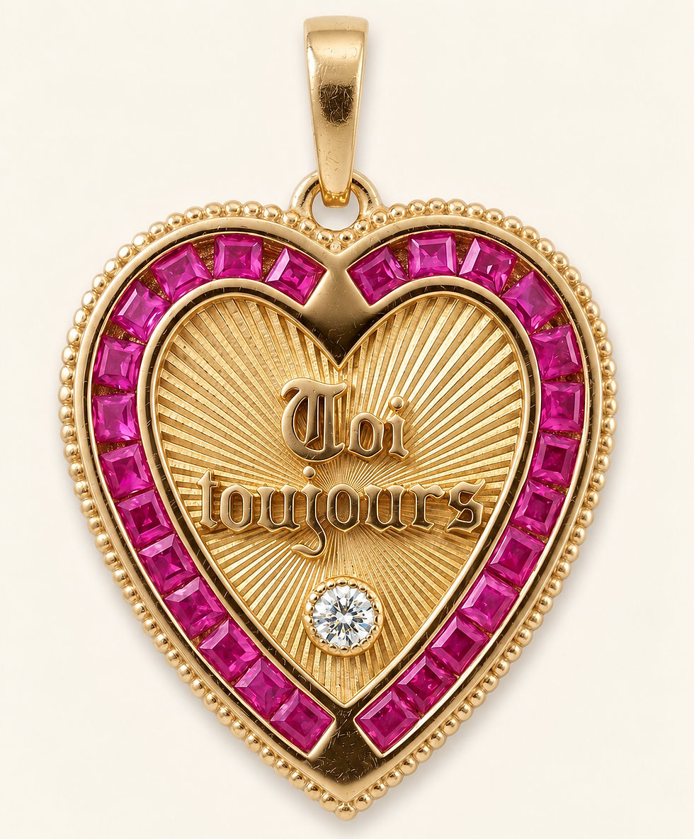 18k gold Ruby Heart pendant inspired by French Love medallion handcrafted in France by Evermine.