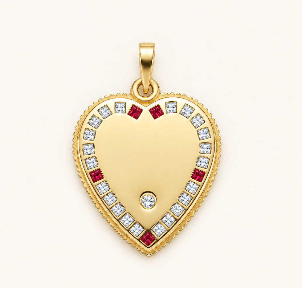 Back of an 18k gold emerald heart pendant inspired by french love medallion handcrafted in France by Evermine.