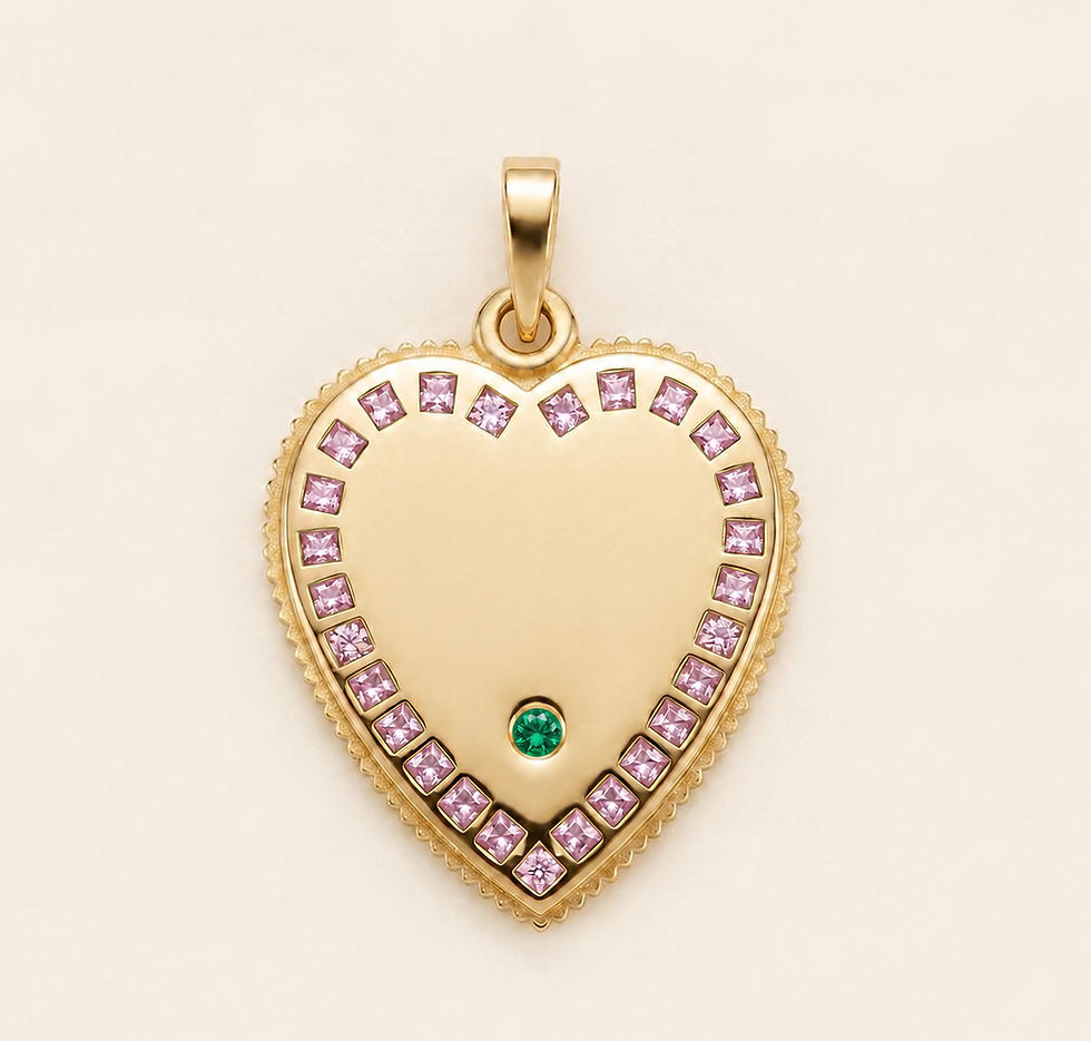 Back of an 18K gold pink sapphire heart pendant inspired by french love medallion handcrafted in France by Evermine.