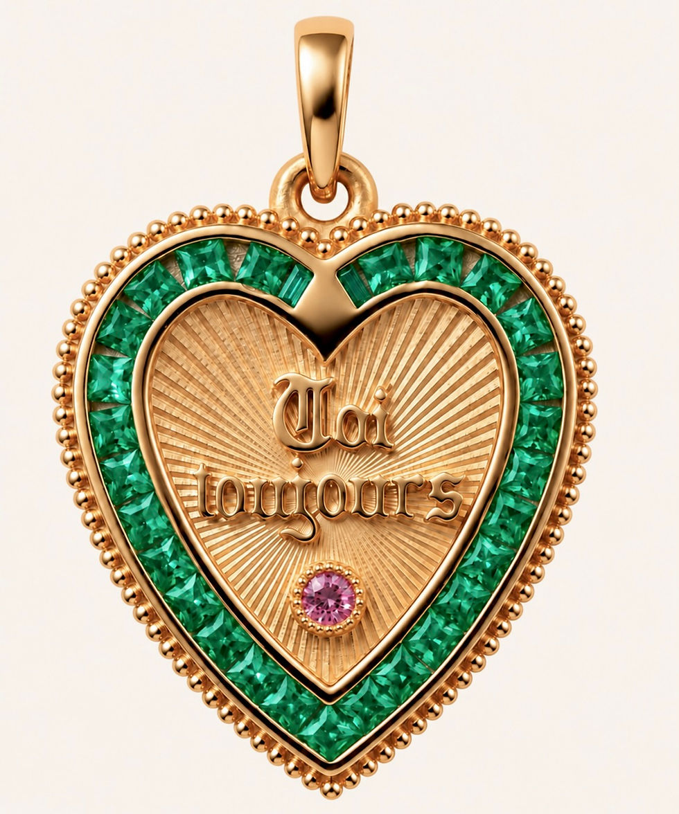 18k gold emerald heart pendant inspired by french love medallion handcrafted in France by Evermine.